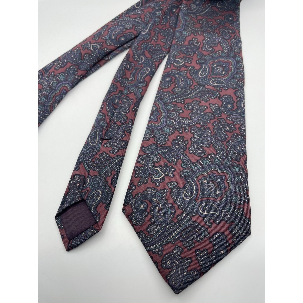 Saddlebred Mens Silk Necktie Burgundy Navy Teal Paisley Hand Sewn USA Made